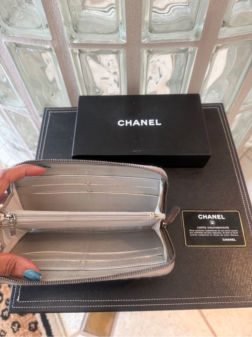 CHANEL Black Chevron Zip-Around Leather Lambskin Long Wallet with Silver CC Logo - Picture 5 of 16